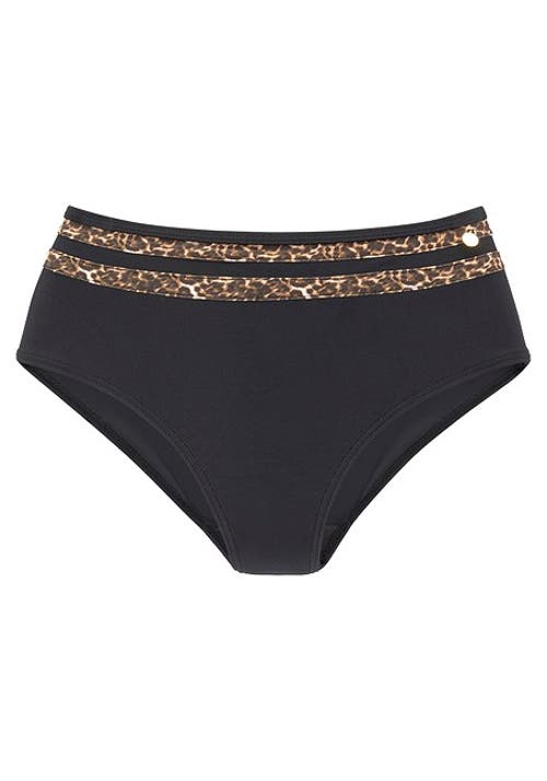 Lascana Leopard Trim Mid Rise Bikini Bottom In Black