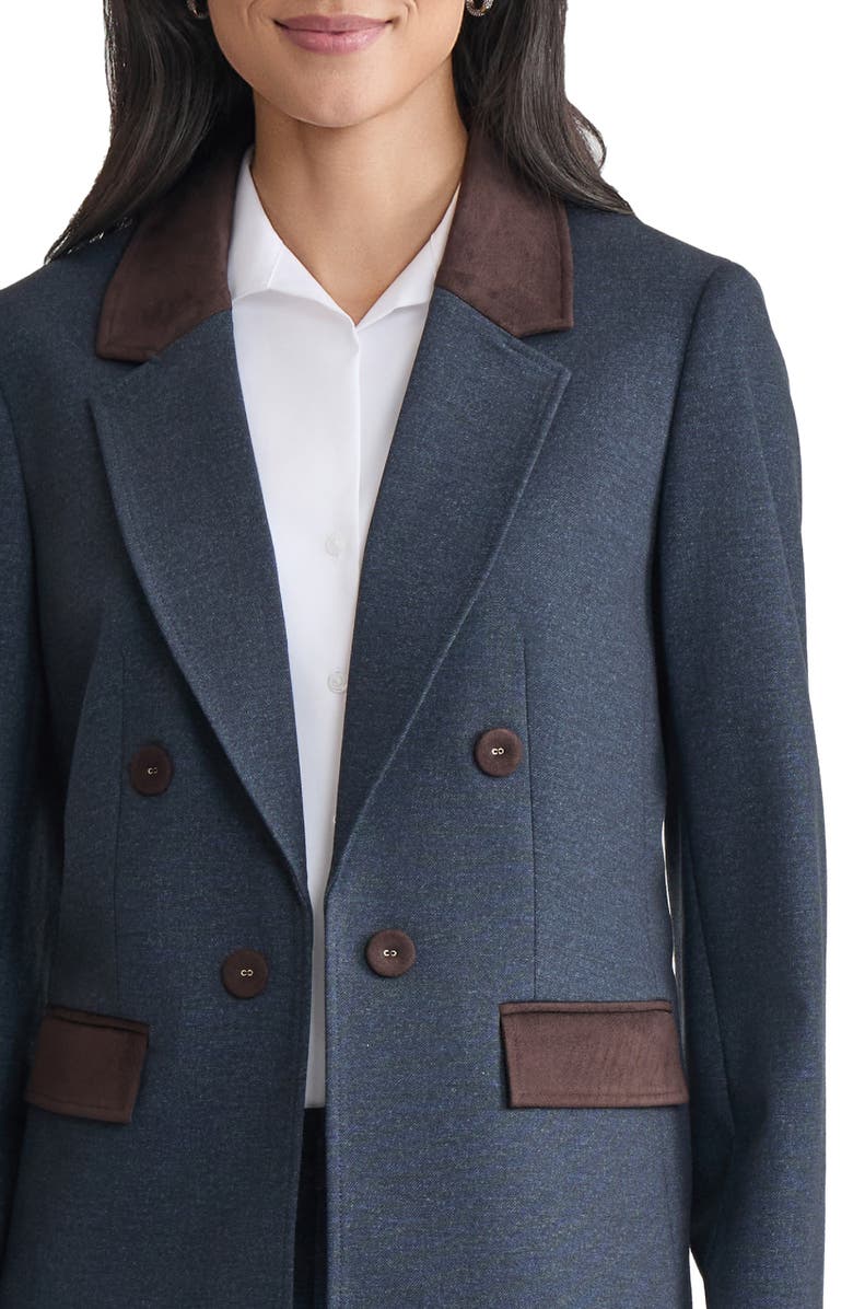 Jones New York Faux Suede Detail Jacket, Alternate, color, Pacific Navy Multi