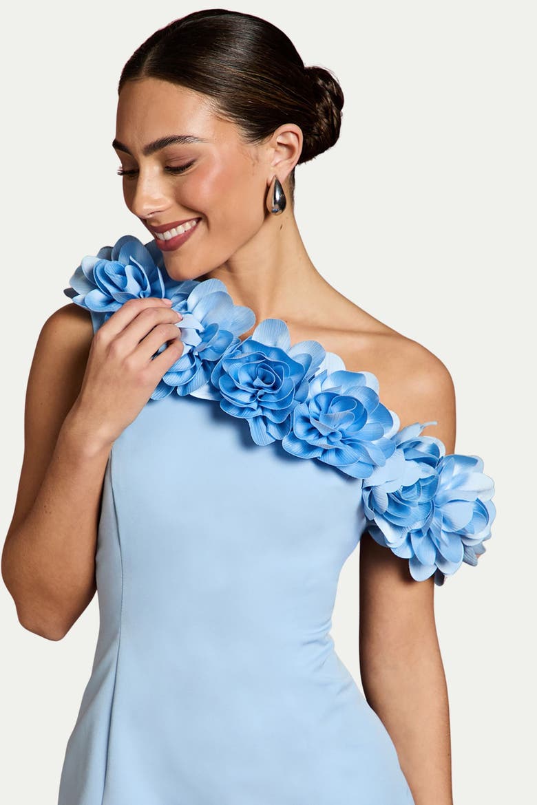 3d Floral One Shoulder Mini Dress, Alternate, color, Blue