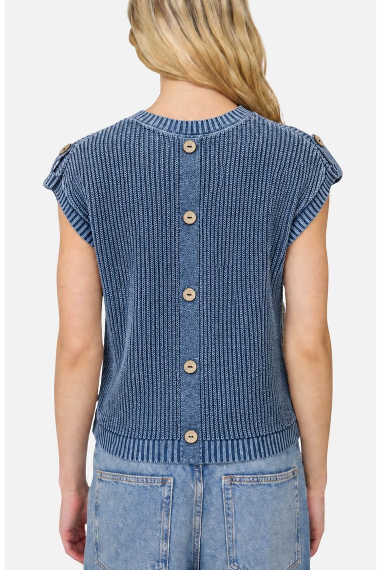Acid Wash Button Embellished Rib Sweater, Alternate, color, INDIGO