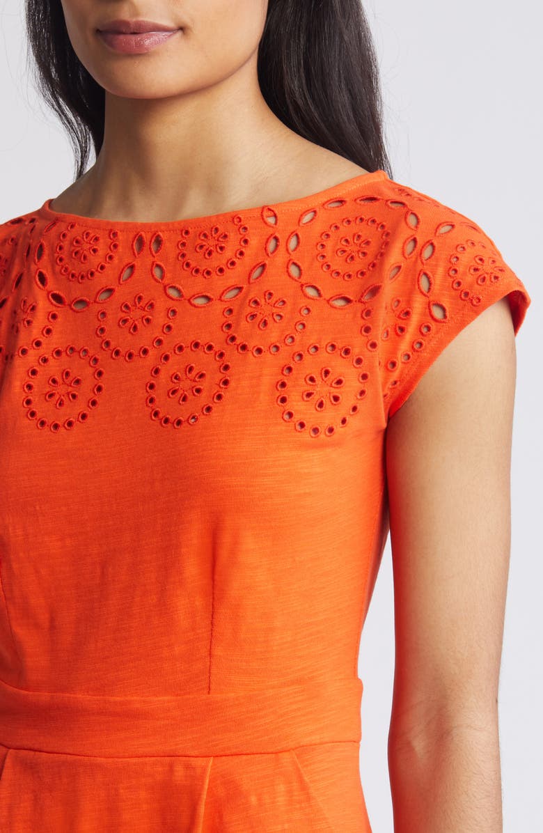 Boden Florrie Broderie Anglaise Cap Sleeve Jersey Dress, Alternate, color, Mandarin Orange