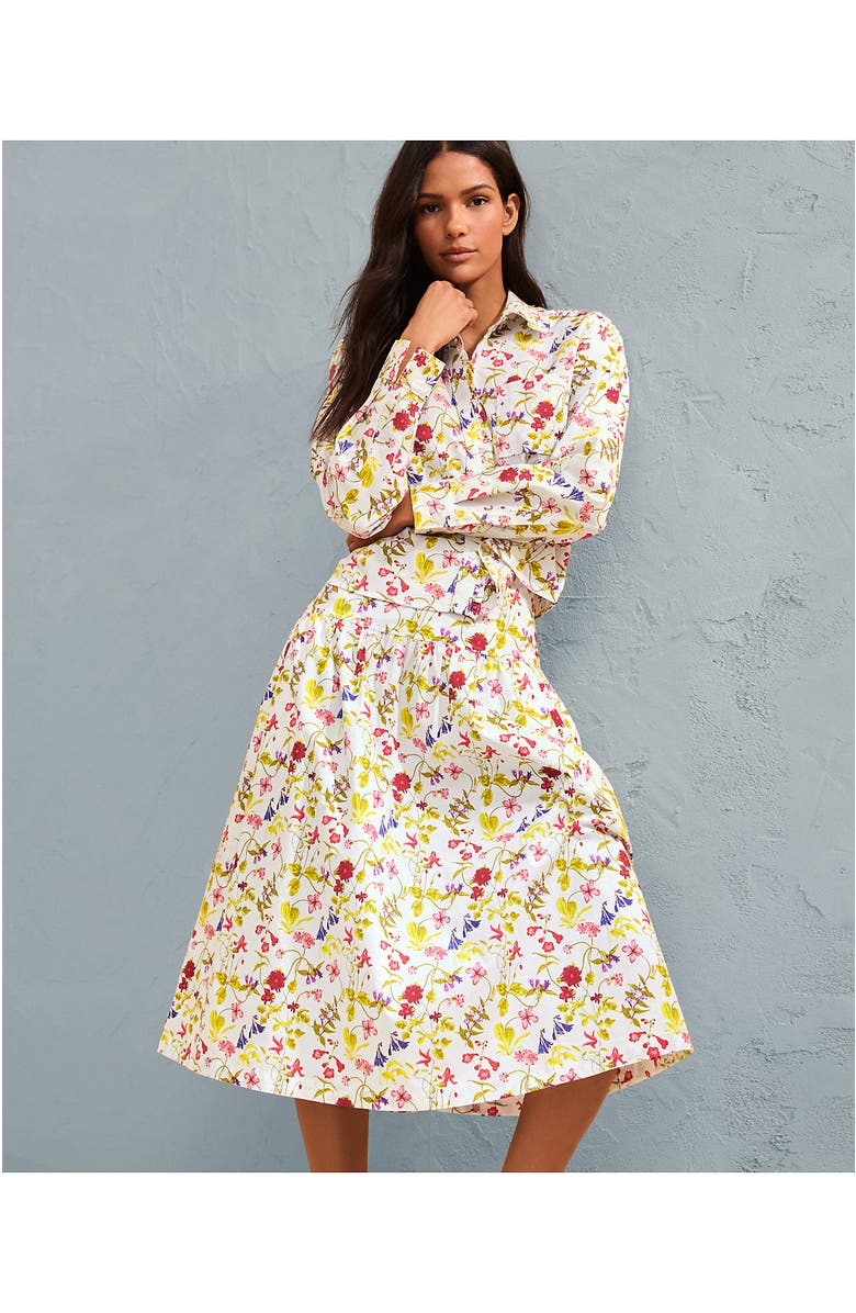 Lands' End Poplin Drop Waist Midi Skirt, Alternate, color, White Multi Garden Floral