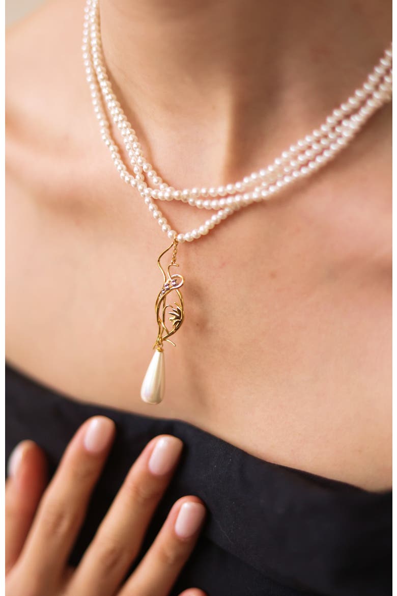 Lily of the Valley Necklace, Alternate, color, White & Gold