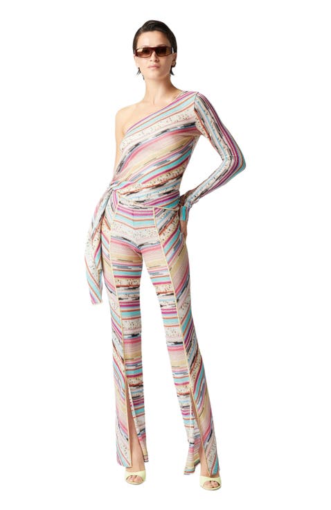 One-shoulder Sweater Knotted On The Side In Lamé Slub Viscose