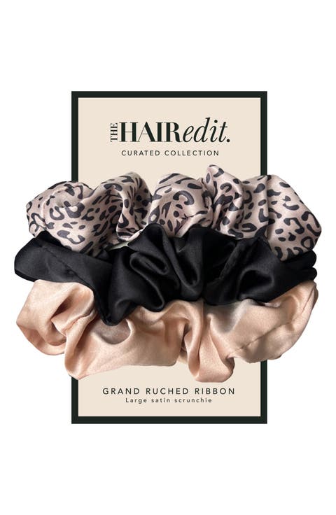 3-Pack Assorted Ruched Ribbon Hair Scrunchies