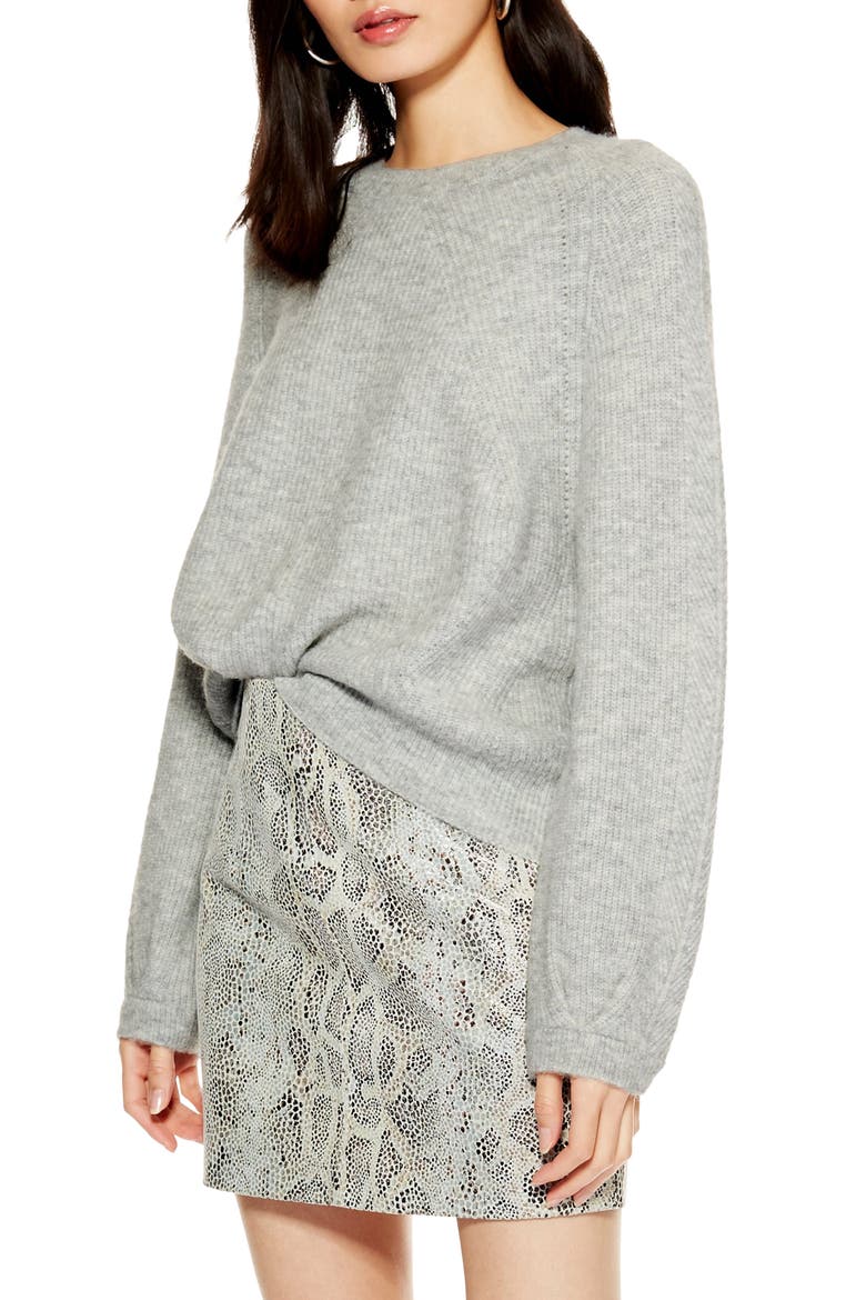 Ribbed Crewneck Sweater, Main, color, GREY MARL