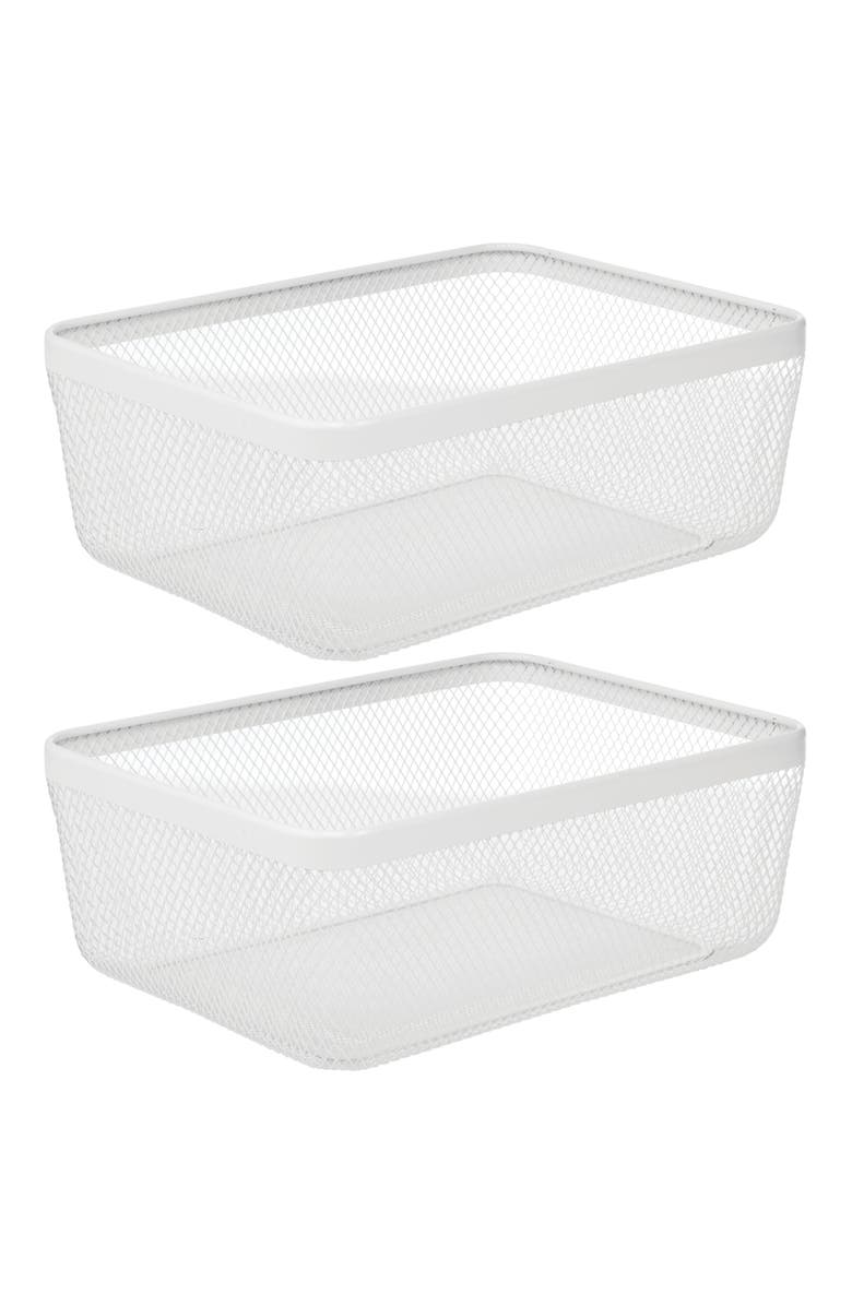 mDesign Metal Mesh Pantry Basket for Kitchen Storage - Set of 2 - White, Main, color, White