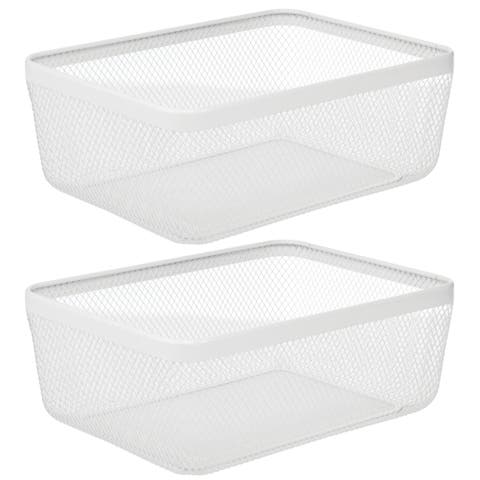 Metal Mesh Pantry Basket for Kitchen Storage - Set of 2 - White