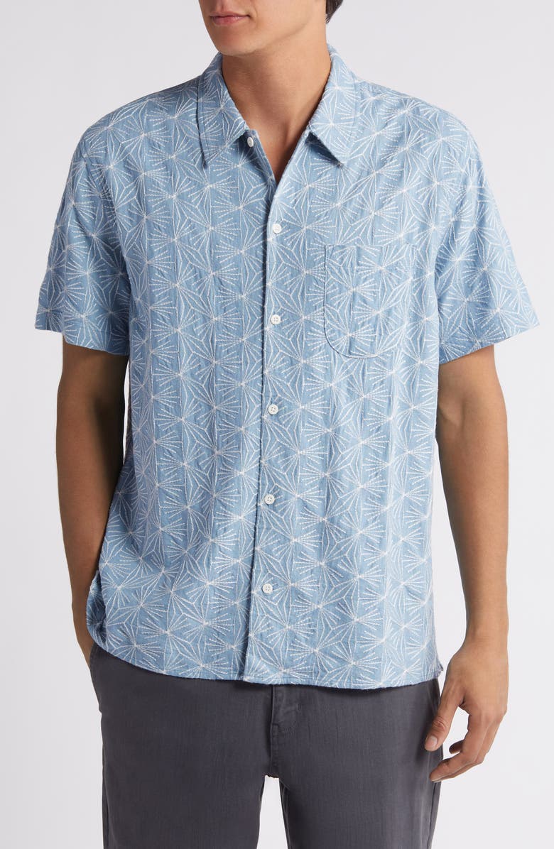 Treasure & Bond Starburst Embroidered Short Sleeve Button-Up Shirt, Main, color, 