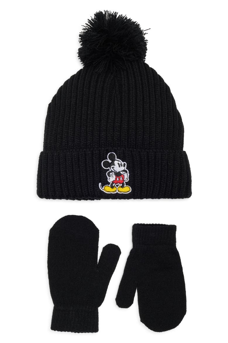 Kids' Mickey Mouse Hat & Mittens Set, Main, color, BLACK