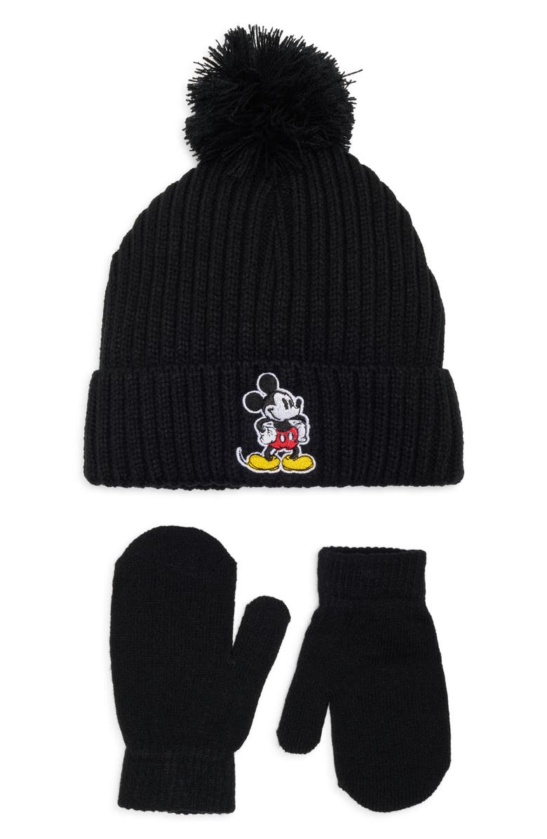 USPA ACCESSORIES Kids' Mickey Mouse Hat & Mittens Set, Main, color, Black