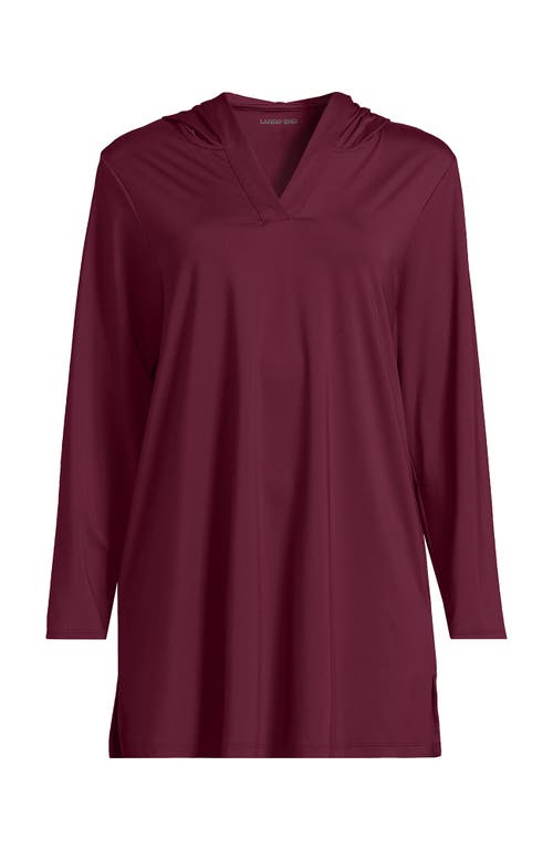 Lands' End Cotton Jersey Long Sleeve Hooded Swim Cover-up Dress In Burgundy