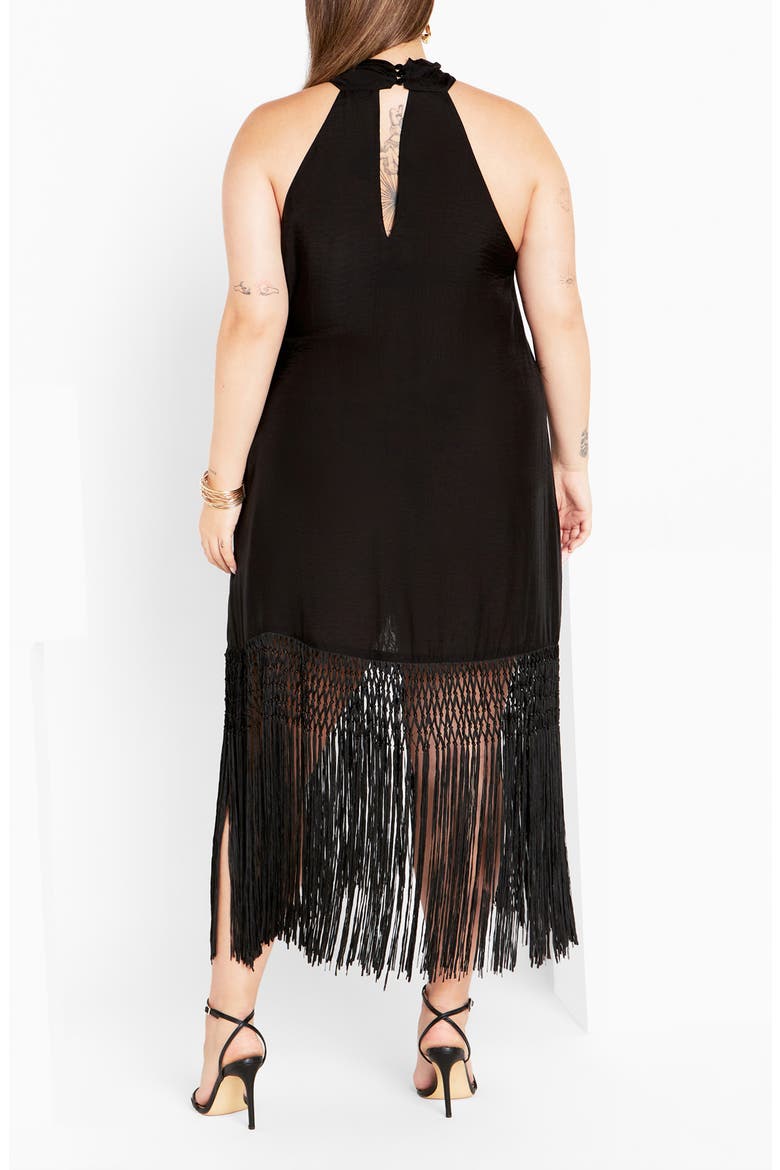 Calypso Fringe Maxi Dress, Alternate, color, BLACK