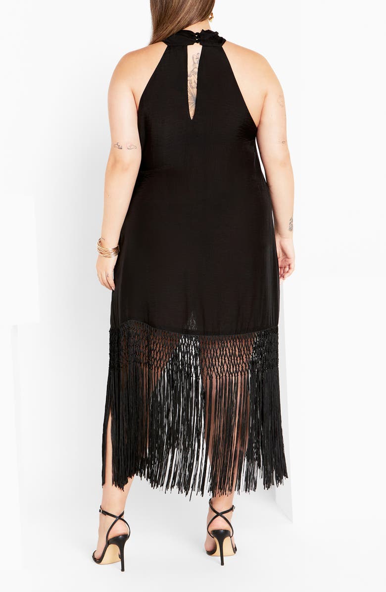 City Chic Calypso Fringe Maxi Dress, Alternate, color, Black