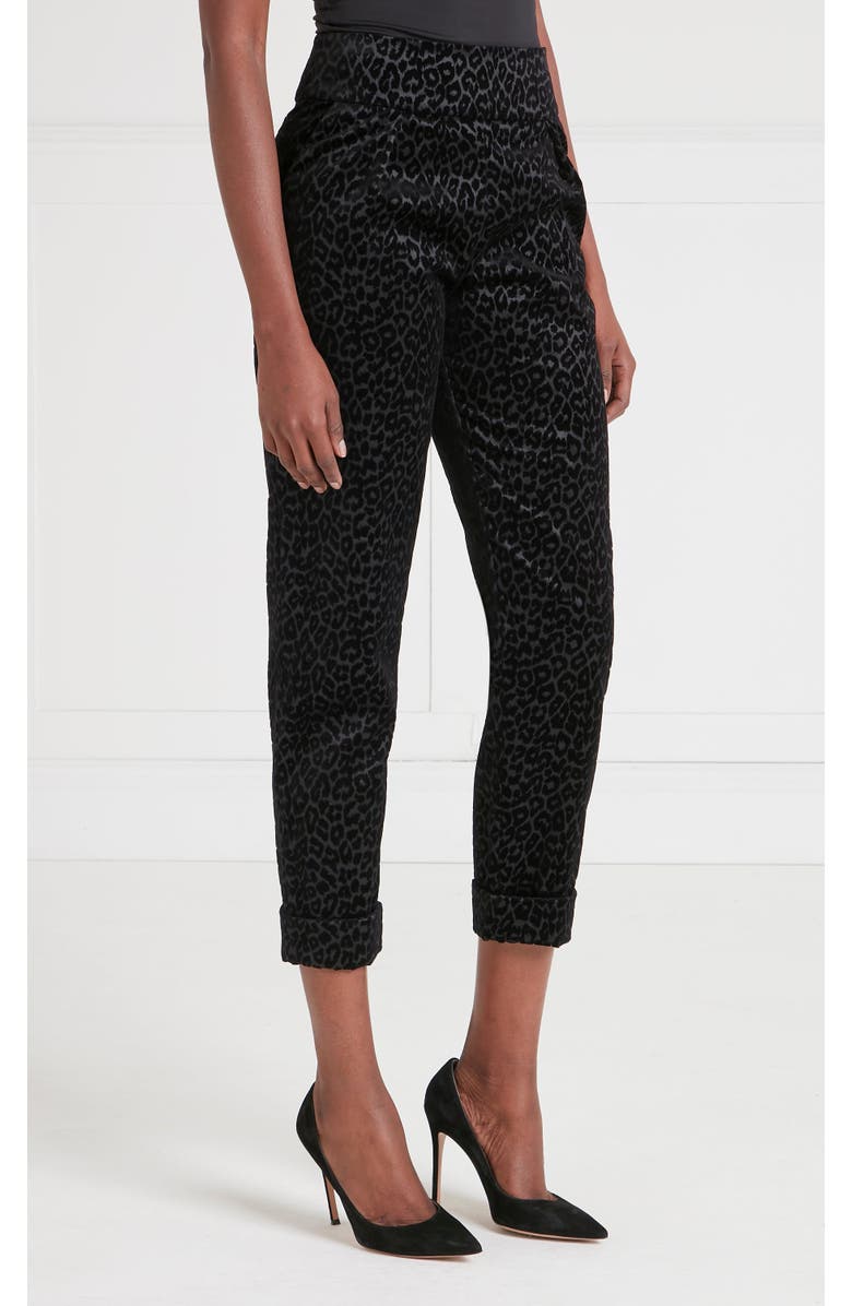 Temperley London Lynx Velvet Tapered Trouser, Alternate, color, Black Tonal Leopard