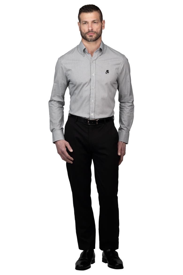 Trim Fit Stripe Cotton Dress Shirt, Alternate, color, BLACK WHITE