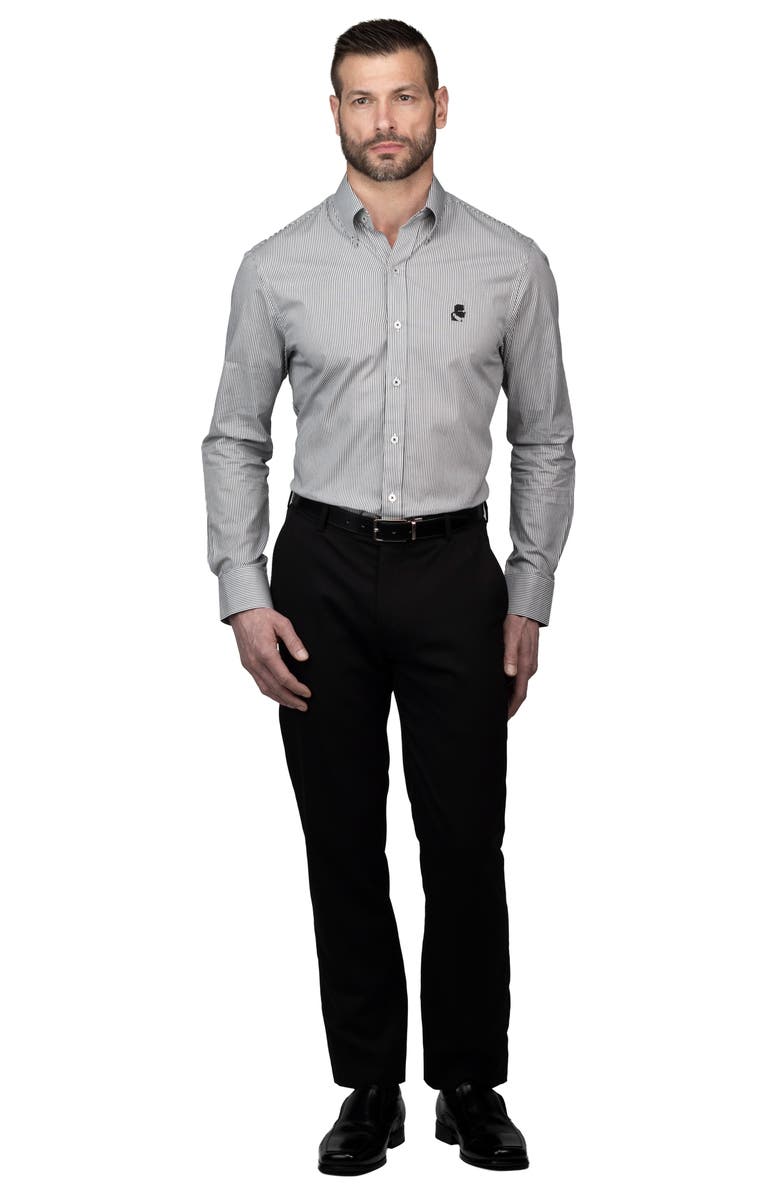 KARL LAGERFELD Trim Fit Stripe Cotton Dress Shirt, Alternate, color, Black White