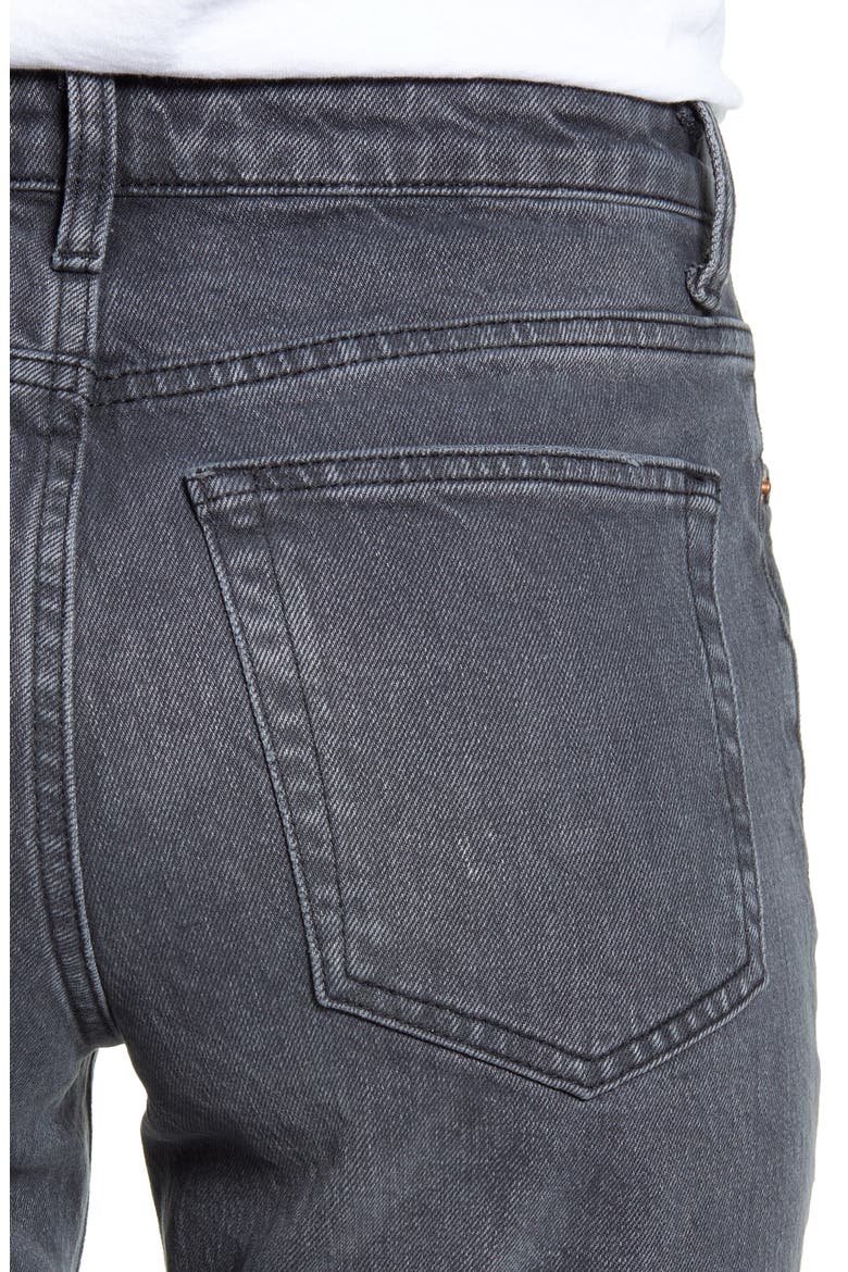 High Waist Raw Hem Straight Jeans, Alternate, color, WASHED BLACK