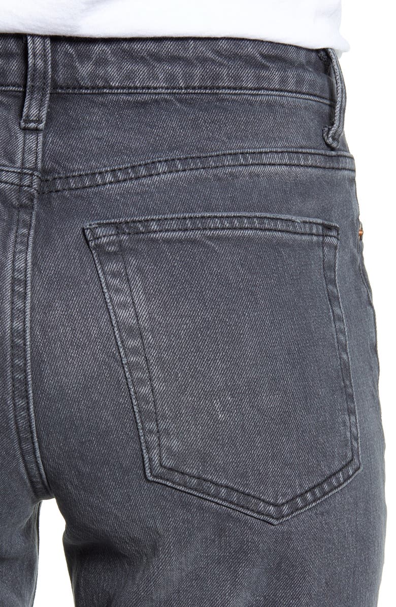 Topshop High Waist Raw Hem Straight Jeans, Alternate, color,