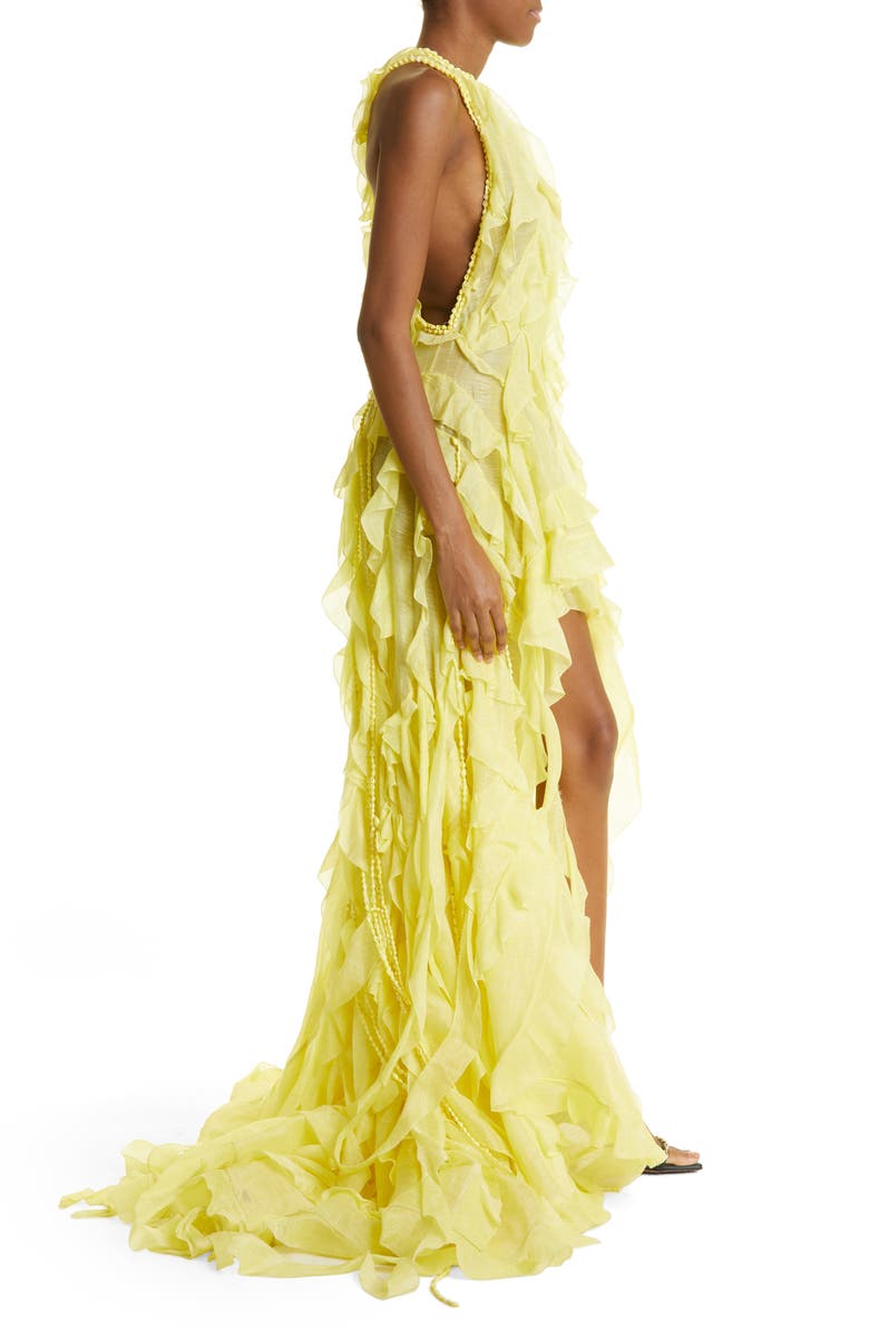 Zimmermann Wonderland Waterfall Ruffle High-Low Linen & Silk Gown, Alternate, color, 