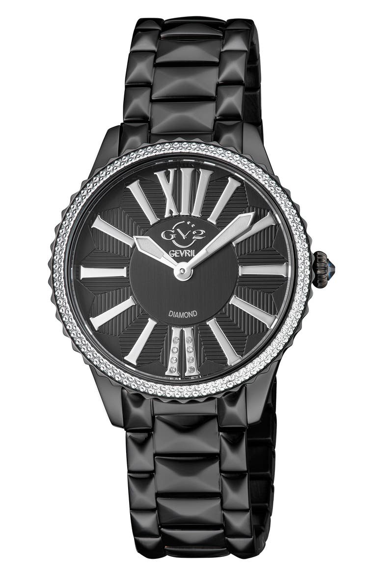 Siena Genuine Diamond Stainless Steel Bracelet Watch, 37mm - 0.038 ctw, Main, color, BLACK
