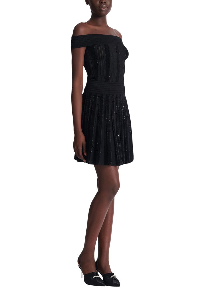 Pleated glitter knit skirt, Main, color, black