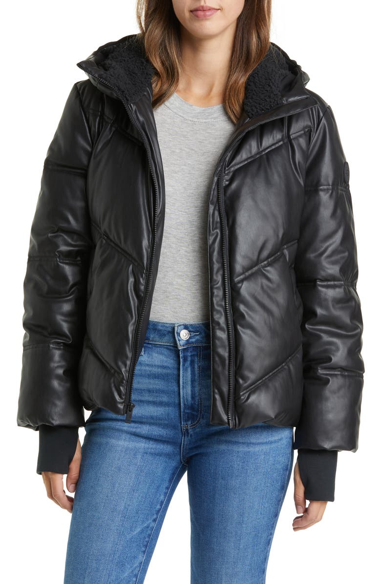 UGG<sup>®</sup> Ronney Faux Leather Puffer Coat, Alternate, color, Tar