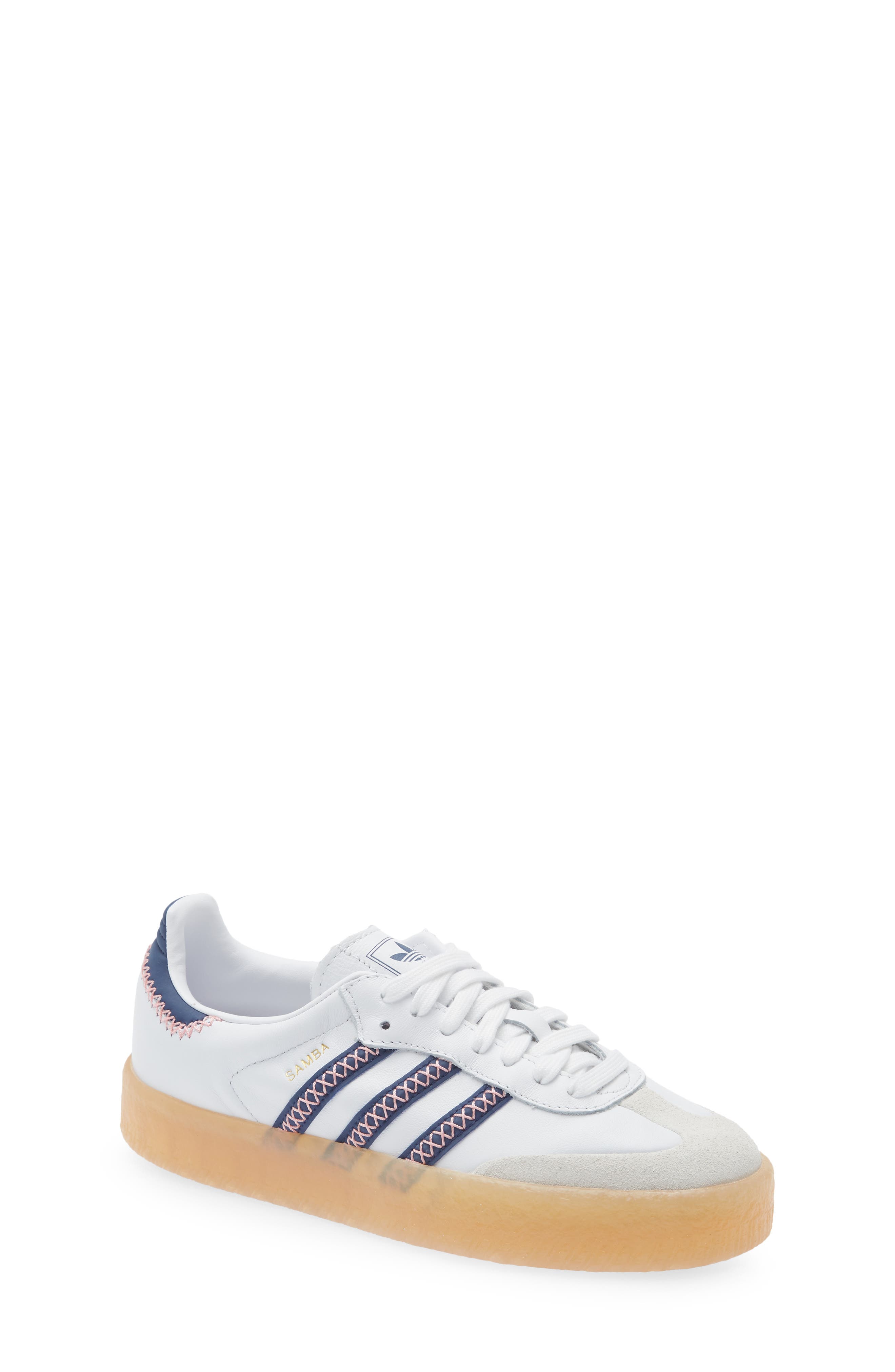 adidas Kids' Sambae Sneaker, Main, color, White/ Dark Blue/ Pink