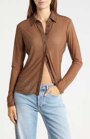 Good American Mesh Button-Up Shirt