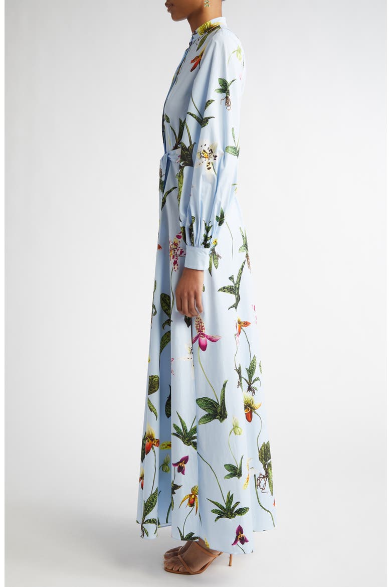 Orchid Print Long Sleeve Shirtdress, Alternate, color, LIGHT BLUE MULTI