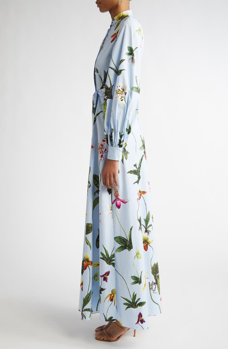 Oscar de la Renta Orchid Print Long Sleeve Shirtdress, Alternate, color, 