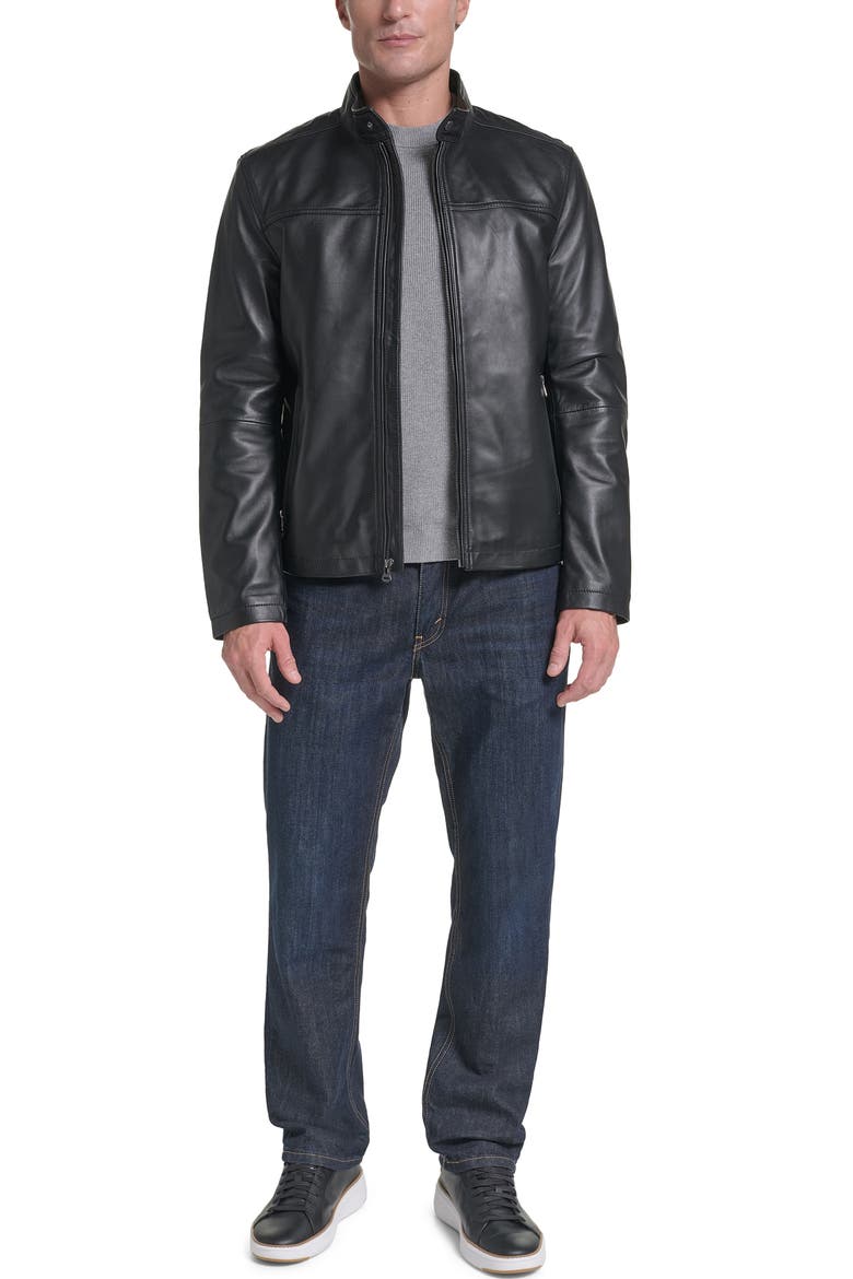 Leather Moto Jacket, Alternate, color, BLACK