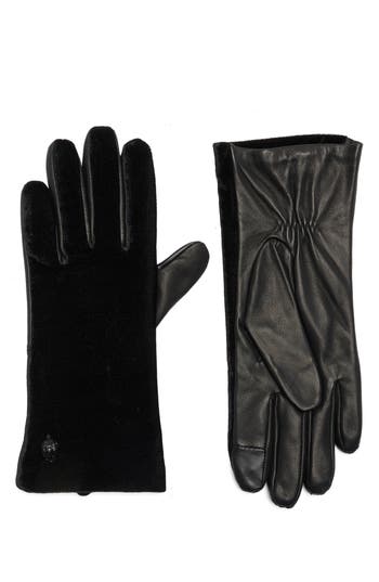Kurt Geiger London Velvet & Leather Gloves In Black