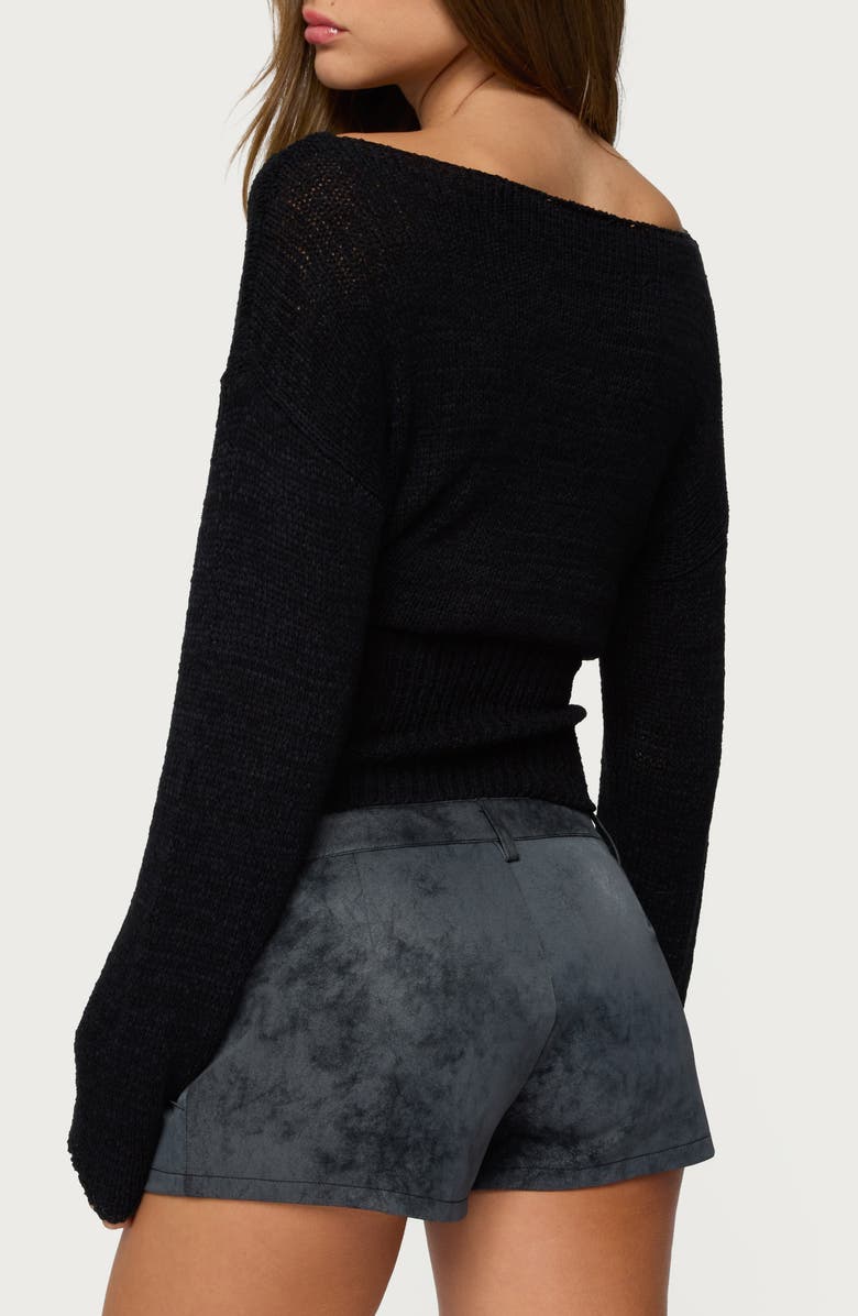 EDIKTED Tezi Boat Neck Crop Sweater, Alternate, color, Black