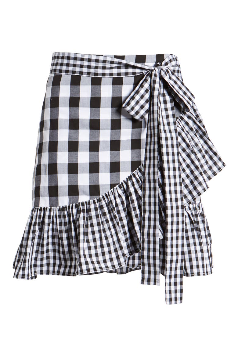 Mixed Check Ruffle Trim Skirt, Alternate, color, BLACK LEXI GINGHAM