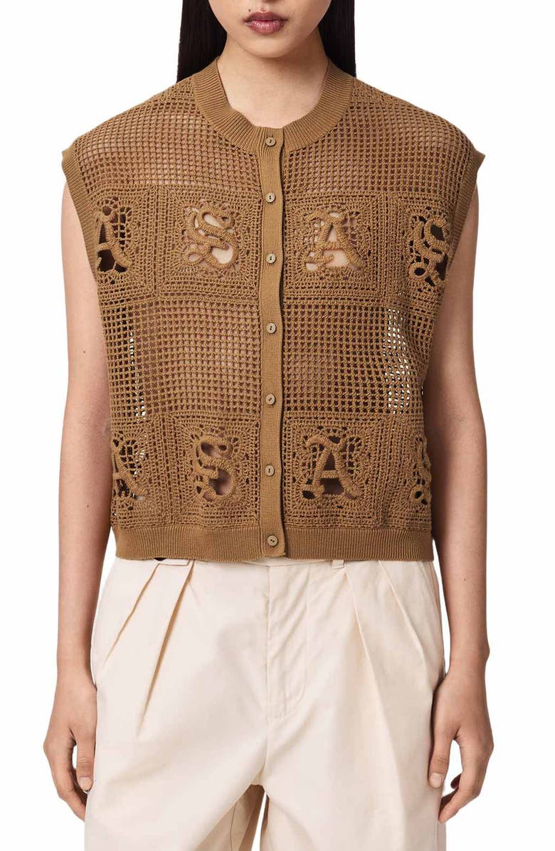 AllSaints Kyra Open Stitch Sweater Vest, Main, color, Pinto Brown