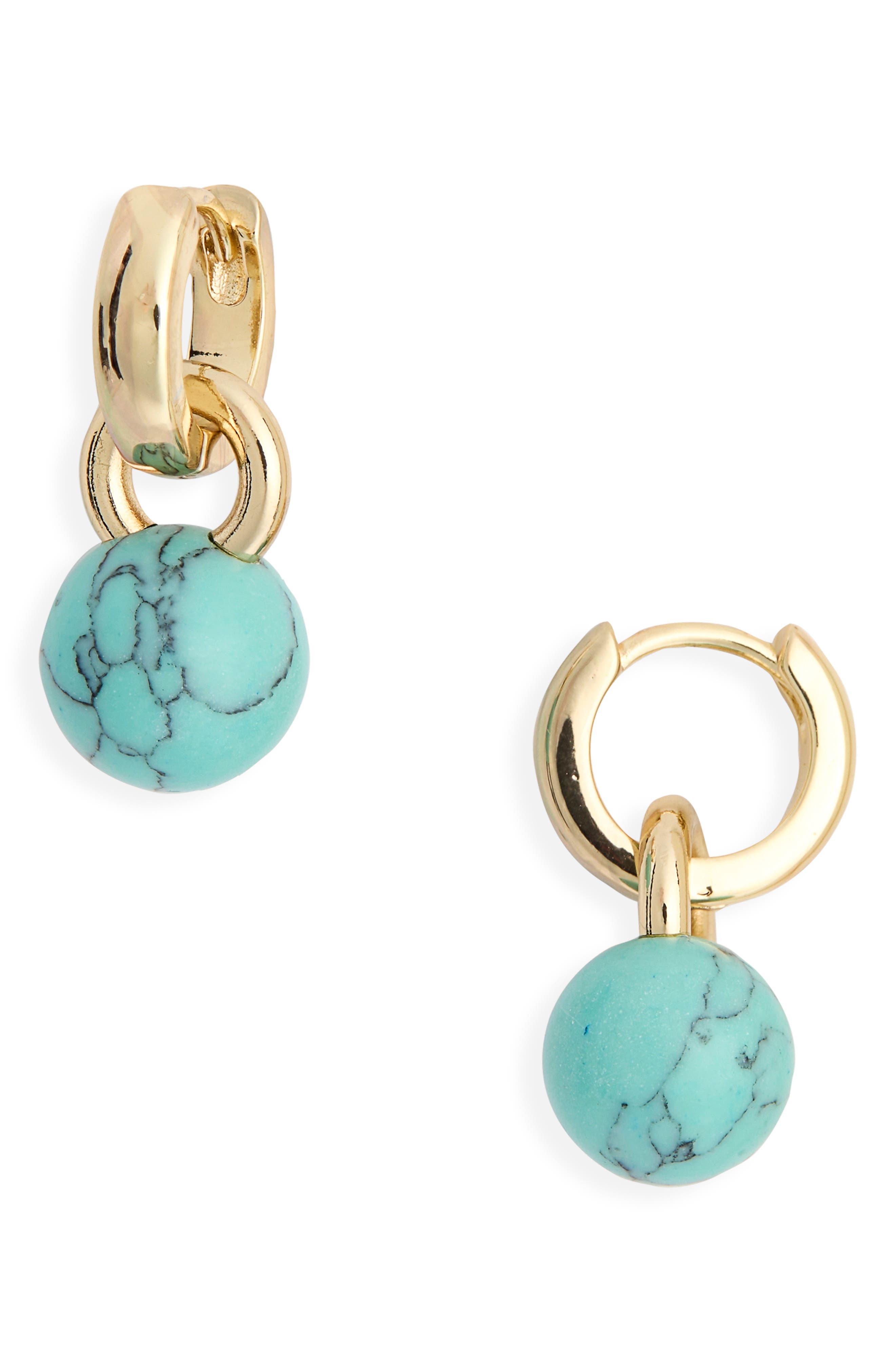 Simulated Turquoise Huggie Hoop Earrings