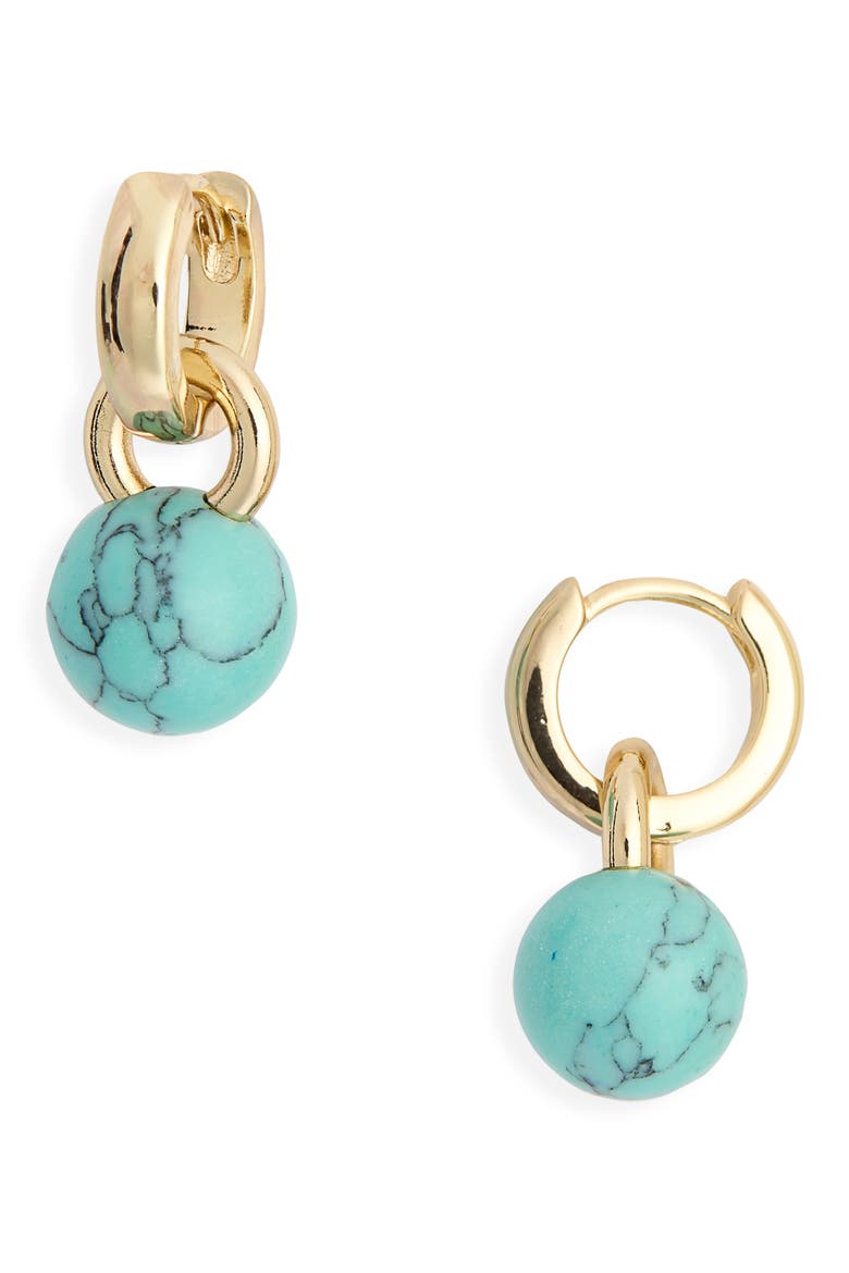 Simulated Turquoise Huggie Hoop Earrings, Main, color, TURQUOISE