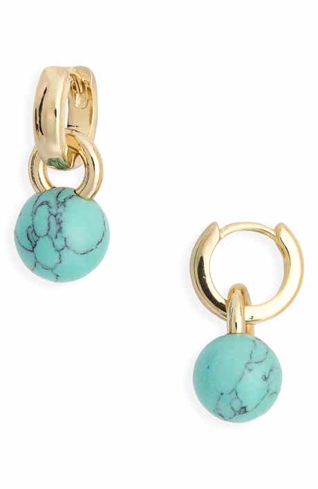 Simulated Turquoise Huggie Hoop Earrings