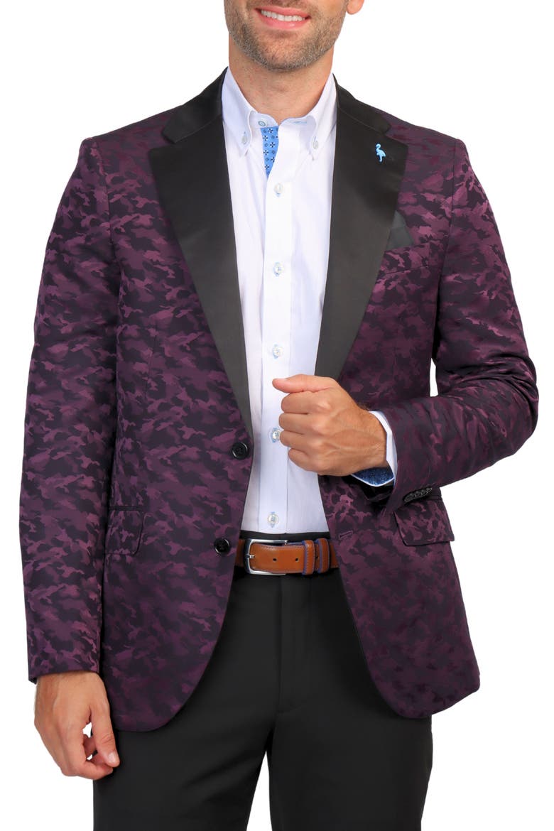 Camo Jacquard Dinner Jacket, Alternate, color, CRANBERRY