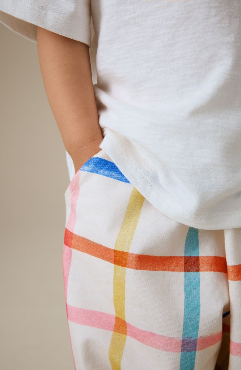 NEXT Kids' Rainbow Check Barrel Leg Cotton Pants, Alternate, color, Neutral