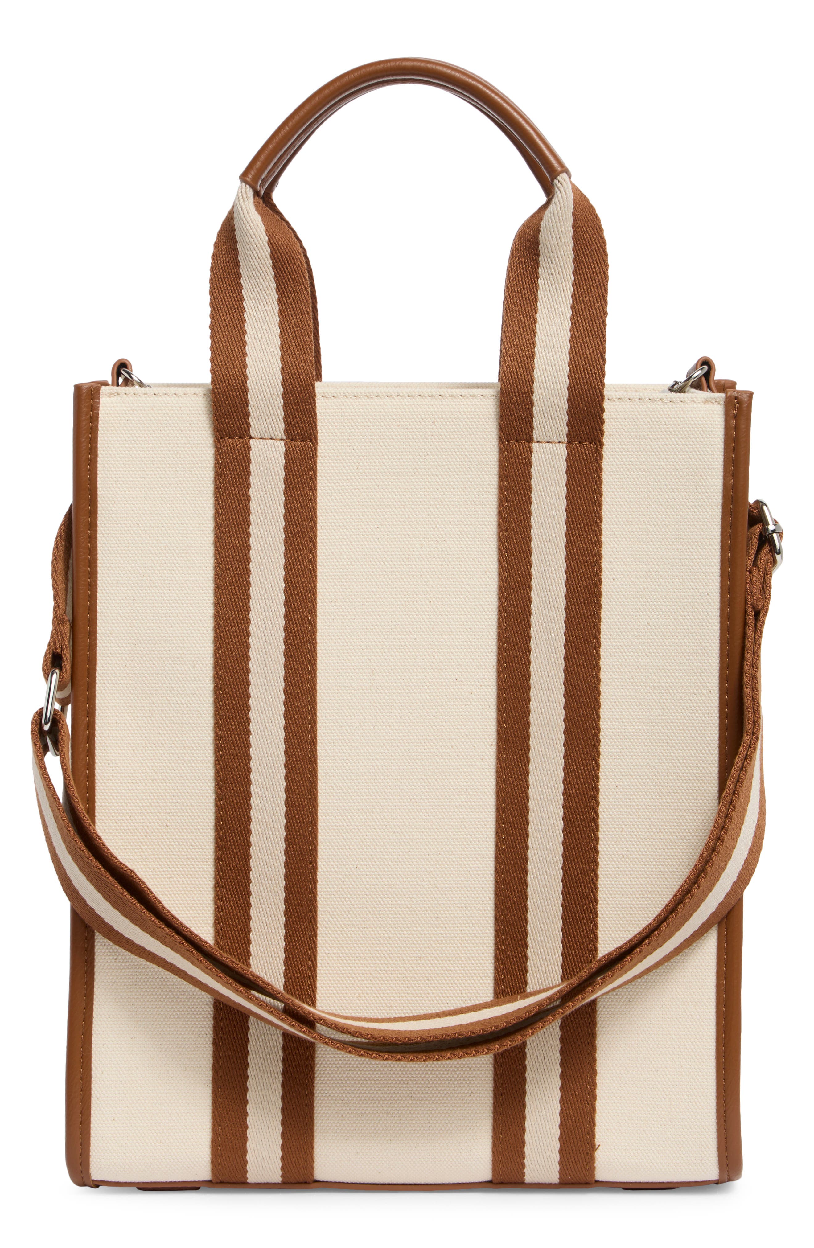 BCBG Contrast Pocket Mini Tote Bag, Alternate, color, Natural/ Cognac