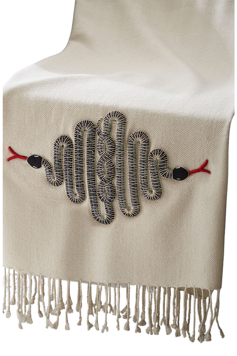 Snake Embellished Throw Blanket, Alternate, color, Off-White / Black