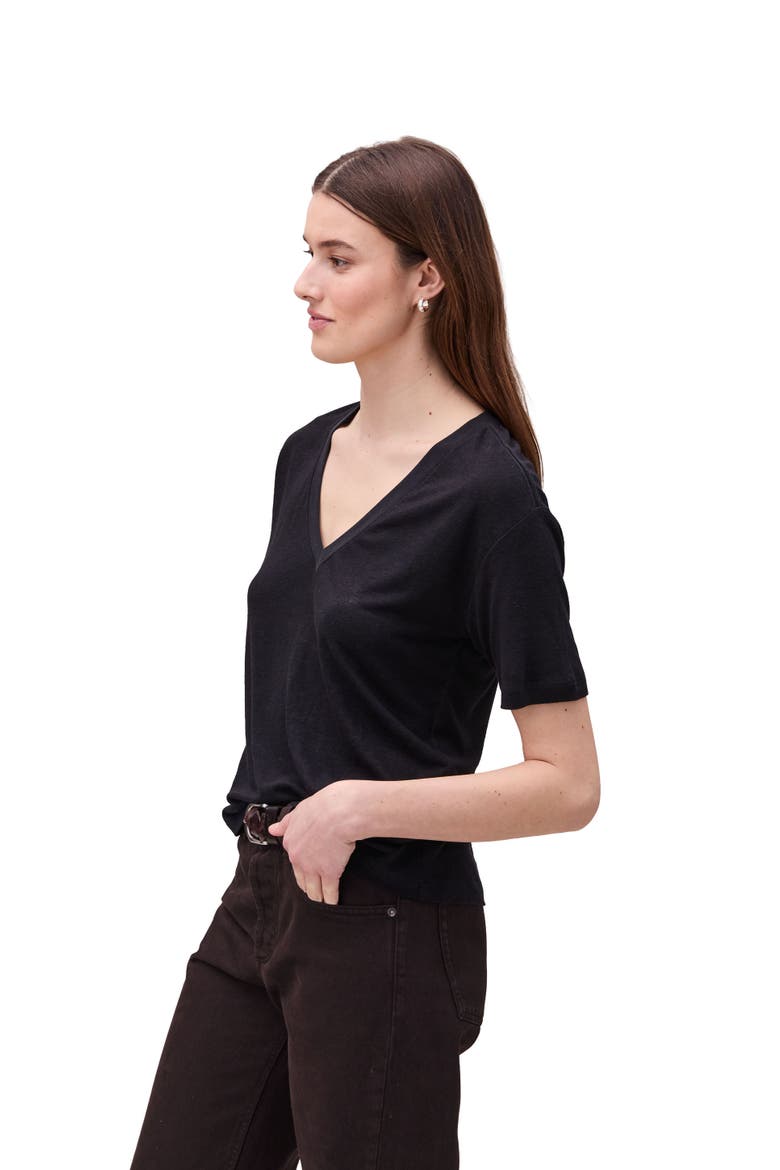 The Linen Jersey V Neck Tee, Alternate, color, Black
