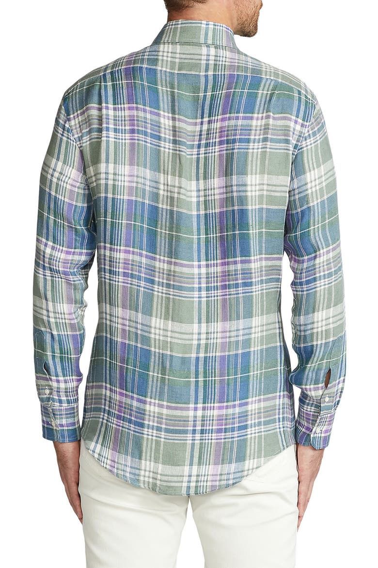 Plaid Linen Button-Up Shirt, Alternate, color, GREEN MULTICOLOR