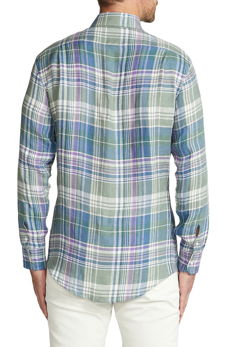 Ralph Lauren Purple Label Plaid Linen Button-Up Shirt, Alternate, color, 