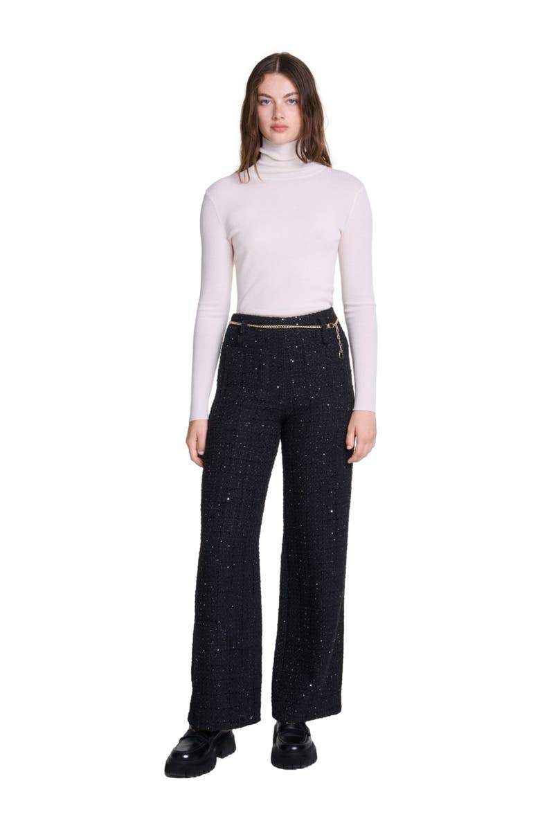 maje Sequinned tweed trousers, Main, color, 