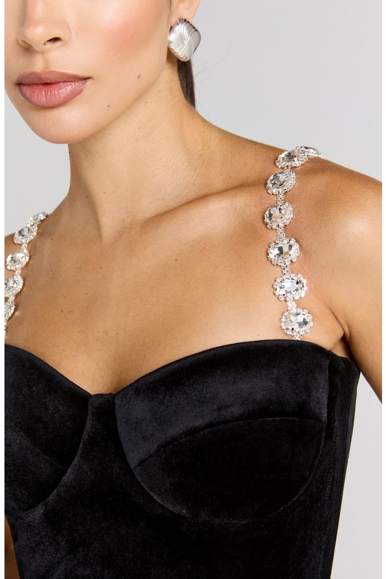 Eliza Embellished Strap Velvet Cocktail Dress, Alternate, color, BLACK