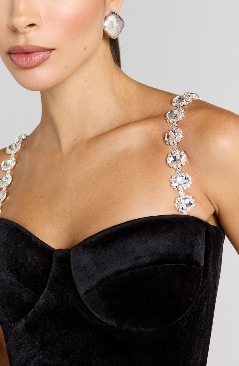 NADINE MERABI Eliza Embellished Strap Velvet Cocktail Dress, Alternate, color, Black