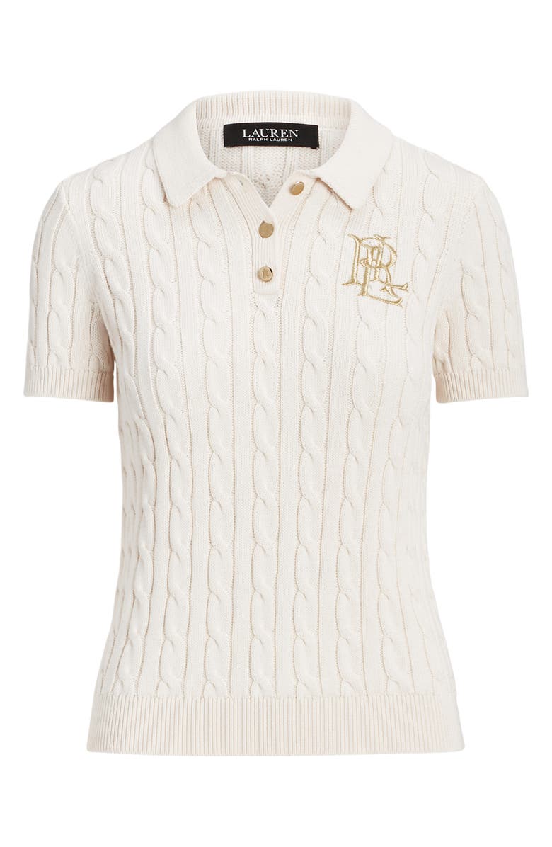 Lauren Ralph Lauren Cable Knit Cotton Polo Sweater, Alternate, color, Mascarpone Cream